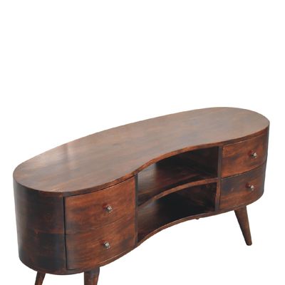 Walnut Finish Curved Media Unit