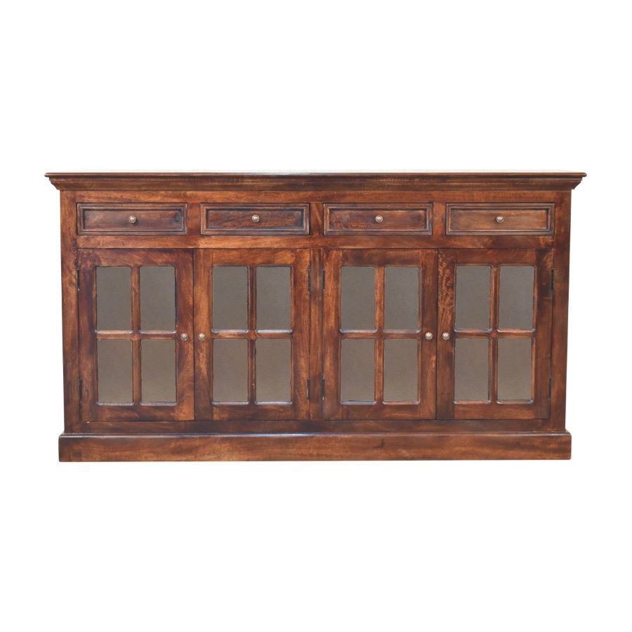 Our Parlour Sideboard is everything that you would expect. Firstly, it's made from solid Mango wood, and finished in a light walnut shading. Being 175 cm long, there's plenty of cupboard and drawer space.