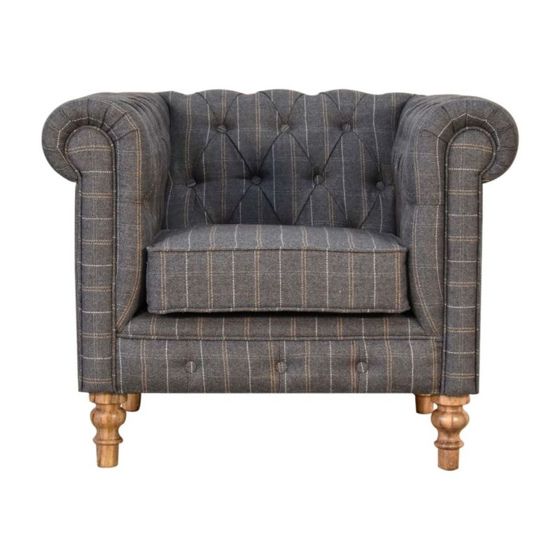Our Chesterfield Armchair looks rather special in this Pewter Tweed fabric 