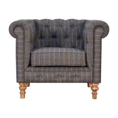 Our Chesterfield Armchair looks rather special in this Pewter Tweed fabric 