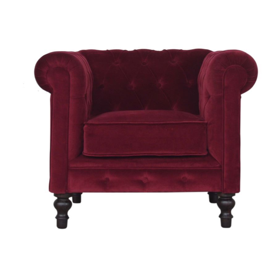In Wine Red this Chesterfield Armchair looks luxurious and regal. 