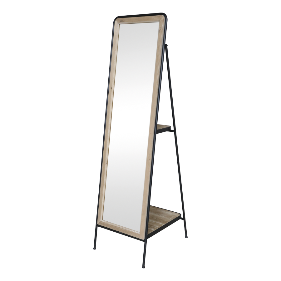 A classic full length standalone mirror with a handy shelf behind it.