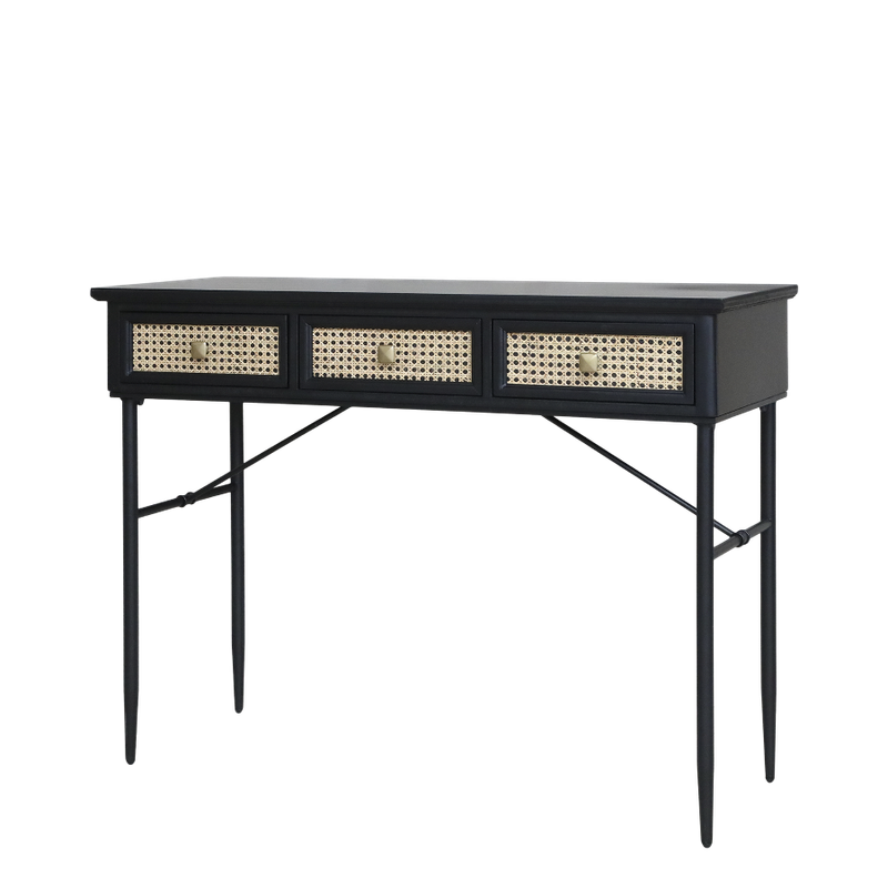 A smart desk with three wicker drawer panels and finished in Antique Black. Looks great with the swivel chair available separately.