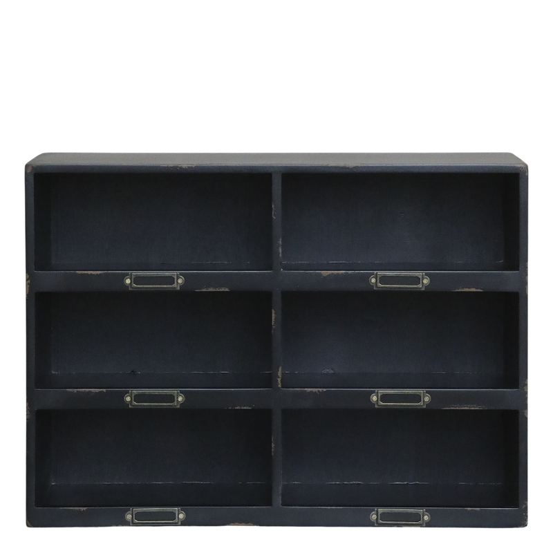 A box of six 'pigeon holes' to sit nicely on a desk or cabinet to help you sort things out. In Antique Black.