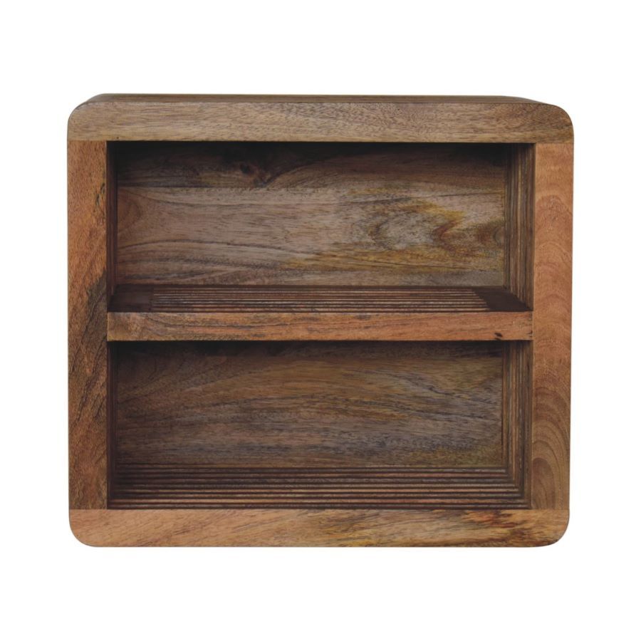This bedside cabinet fits directly to the wall to give that floating look. 