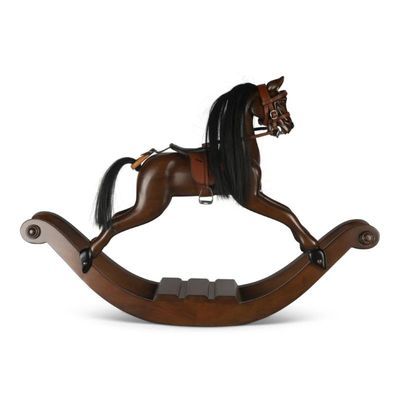 Solid Wood Chestnut Finish Hand Carved Bow Base Rocking Horse