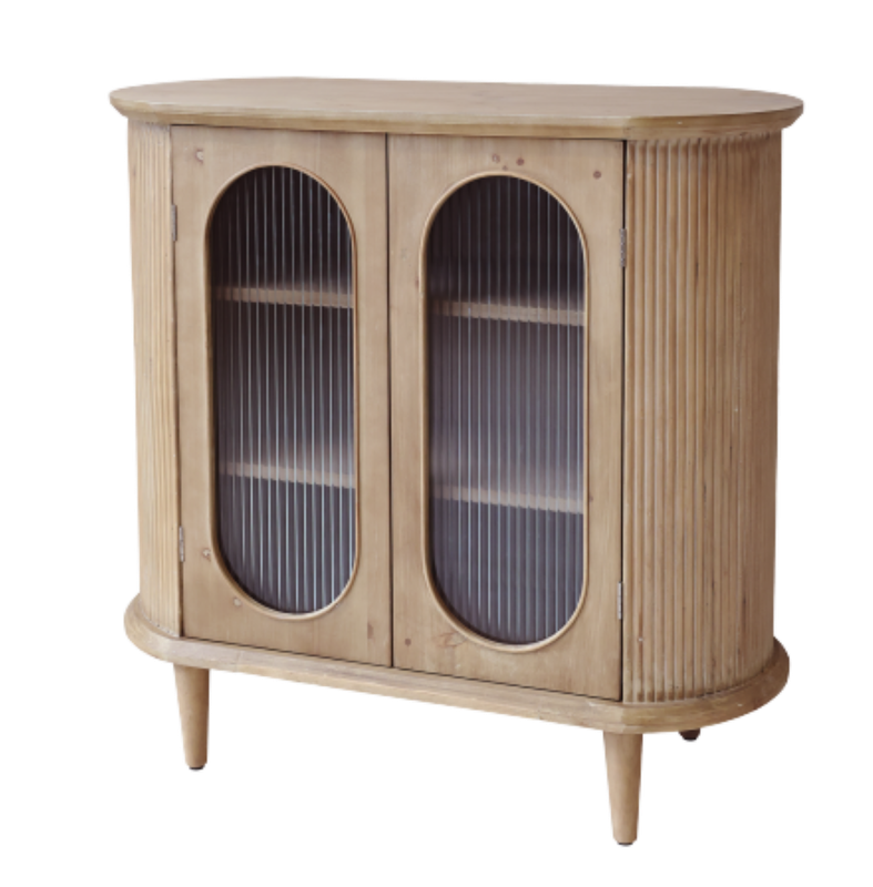 The Malham is a beautiful display cabinet with two opening front doors. Each door has a shaped glazed fluted glass panel