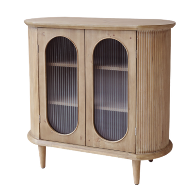 The Malham is a beautiful display cabinet with two opening front doors. Each door has a shaped glazed fluted glass panel
