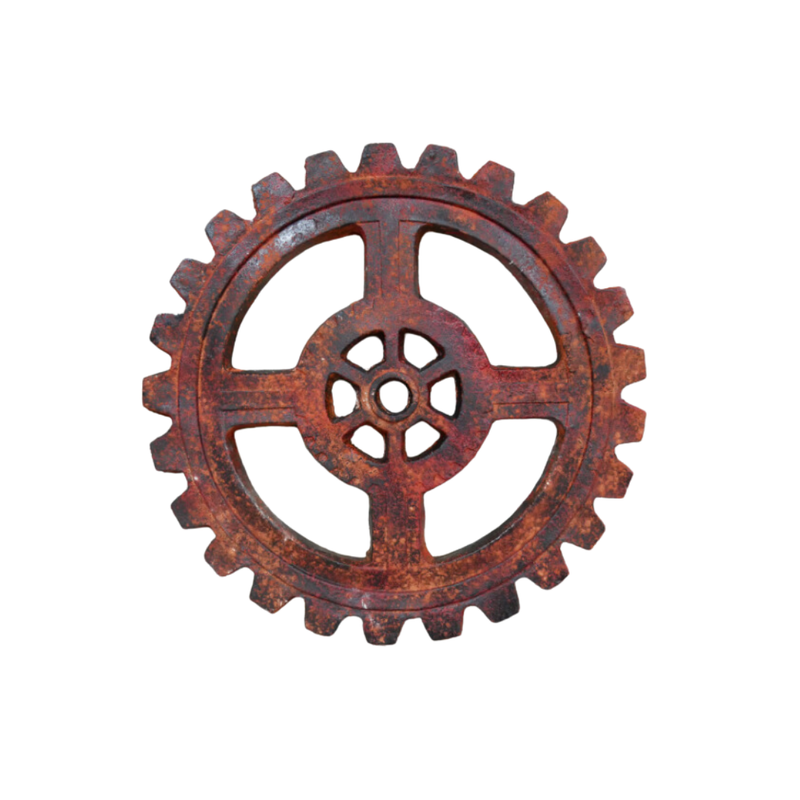 Spoke Cross Rust Finish Circle Cogs Wall Art