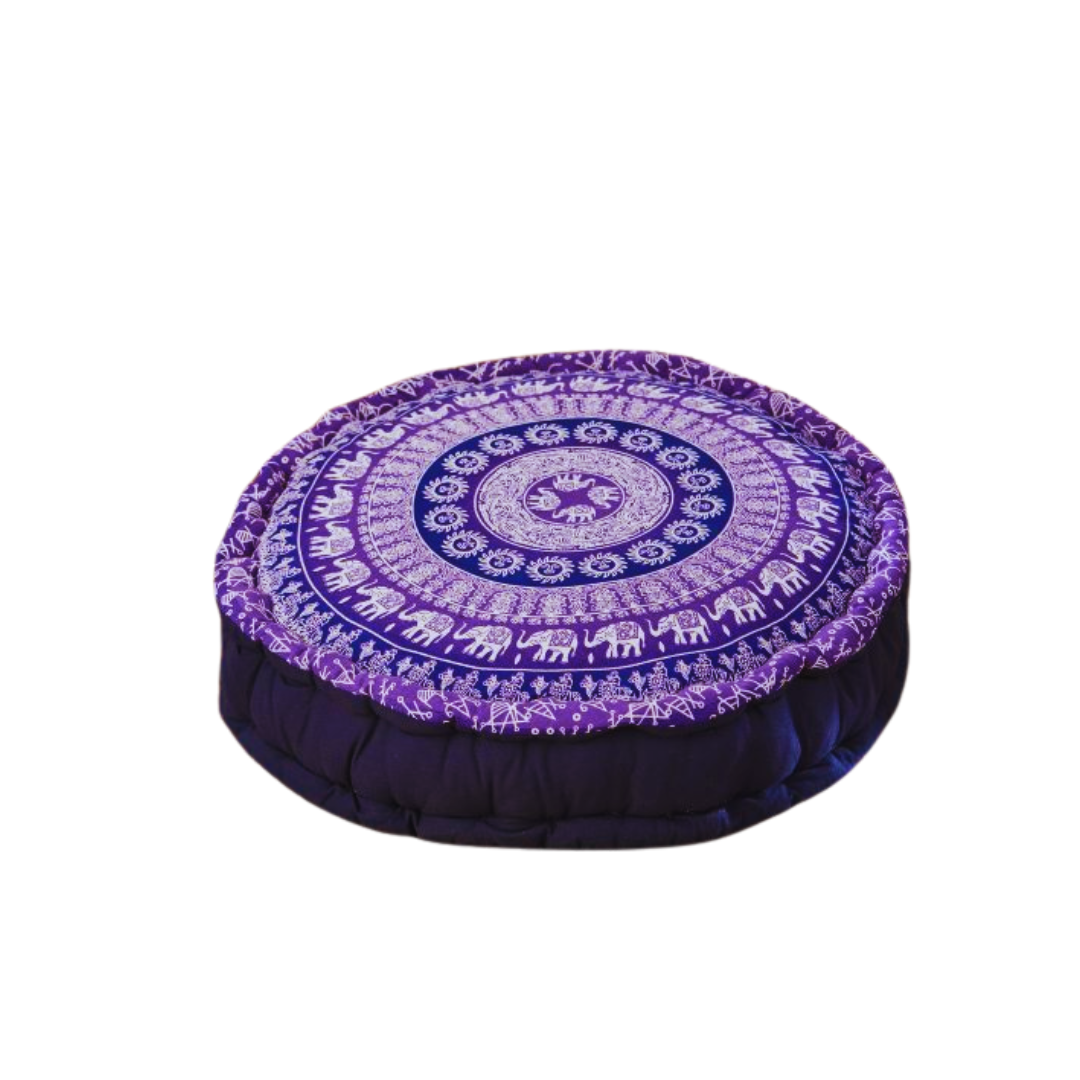 Fair Trade Elephant Print Yoga / Meditation Pouffe - Purple