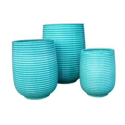 Turquoise Ribbed Set of Three Planters