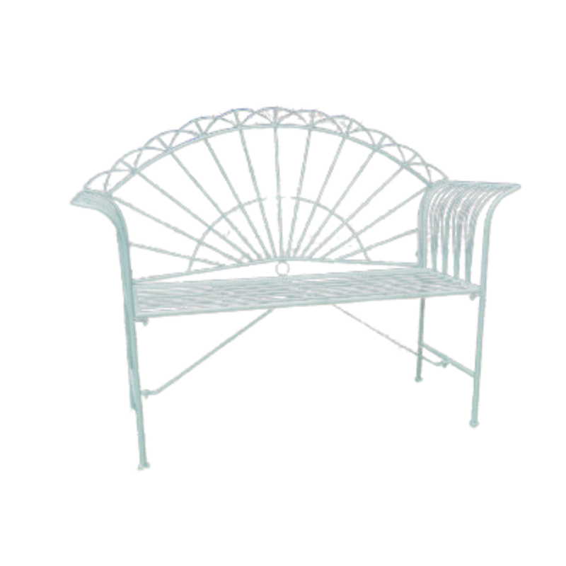 The Sunrise garden bench is finished in an understated pistachio green