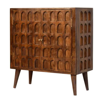 Chestnut Finish Solid Wood Cabinet with Engraved Sides