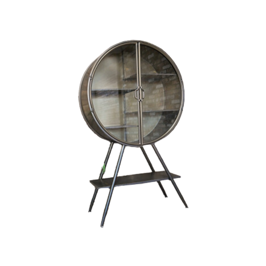 An unusual display cabinet. the Igor is round with staggered shelves for an interesting display. Many of our customers buy two of them for the same room.