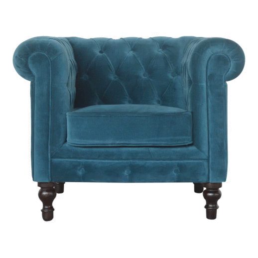 Teal Velvet Chesterfield Armchair (gif - shows all sides of chair)