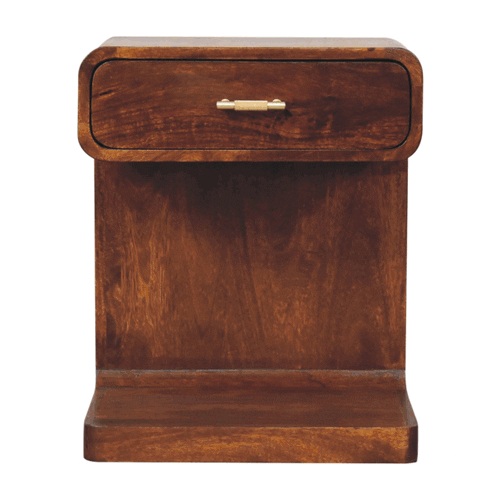 Chestnut Wall Mounted with bar handle.  Top Drawer and shelf under.
(this gif shows each side)