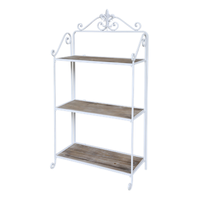 Chatilon Shelving Unit
White metal framed, French decor inspired, with wooden shelves.  Three shelves.
