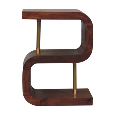 Chestnut Finish Bedside cabinet in shape of a letter S.  