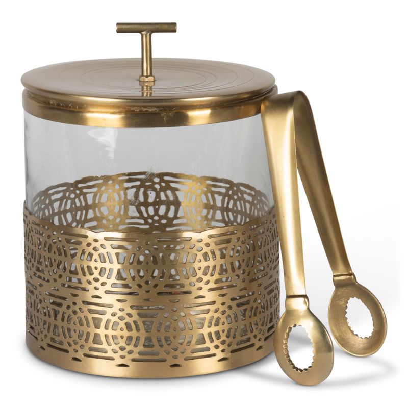 An ice bucket with style, being a full sized 15.5 cm high and complete with matching tongs.