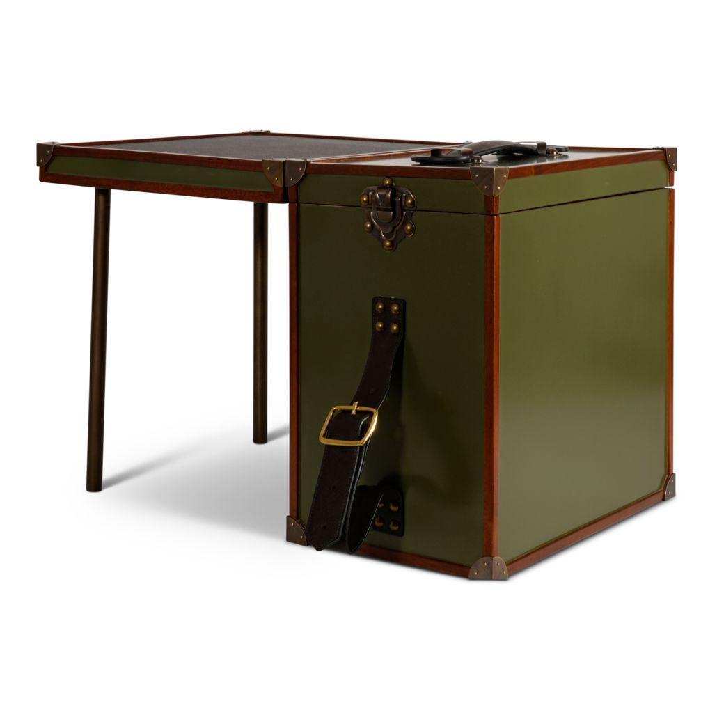 At last, a proper picnic befitting the upper classes! This picnic trunk with carry handle, opens up and voila!, a fold out table!! 