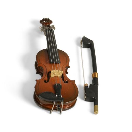 This is a lovely piece of miniature workmanship that will be a =n interesting talking point on any shelf. Just 8.4 cm long, imagine the work that has gone into making this violin, complete with a bow and case.