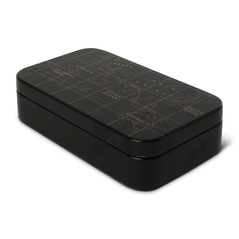 A lovely black box adorned with a beautiful outline of the countries of the world,  made just for those things that are important to you. Maybe a necklace, maybe an expensive pen- it's up to you.