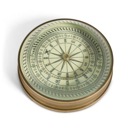 A compass made of quality brass holding a good sized 3" compass that will not fail to impress.