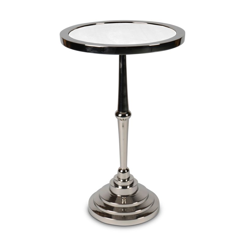 A beautiful white and silver table that will suit any bar area or hallway, or in the corner of any living room. 