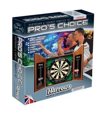 Harrows Pro Choice Complete Darts Set
Dartboard in Light Oak Finish Cabinet
Packaged