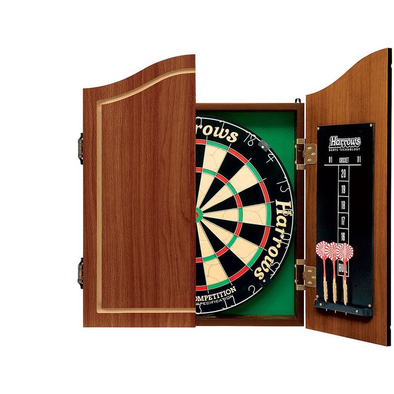 Harrows Pro Choice Complete Darts Set
Dartboard in Light Oak Finish Cabinet