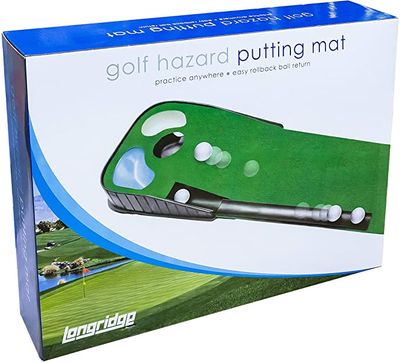 Longridge Putt n Hazzard Putting Mat.
Green Mat Runner with Ramp and Hole
Packaged Box