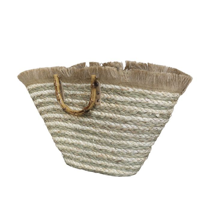 Just what you want for practicability! A plain beach bag that's handy for quickly getting things together and the shape of the bag makes it really easy to find just what you want with minimum fuss. Made of Jute and Cotton, it comes in a natural finish. Height 33 cm.