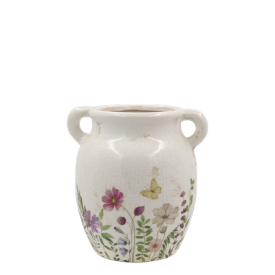 An absolutely beautiful range of chinaware with a wild flower design.This image is the pretty Medo vase which is available separately as well as part of the complete set. 
The set has a cream finish.