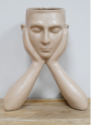 Close Up view of our Nigel!  He seems to be doing a lot of thinking with his head resting on his hands, but he is very useful with those plants at the top of his head!
Plants not included, just put your own choice in the head!
Suitable for artificial plants only.
Total height 35 cm