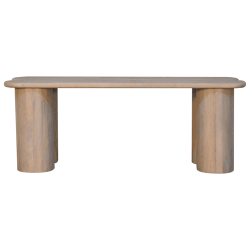 Tate Bench.
Gif File image showing all elevations of item.
Two Plank Seat with Tube Sides in Mango Wood finished in Ivory Wash