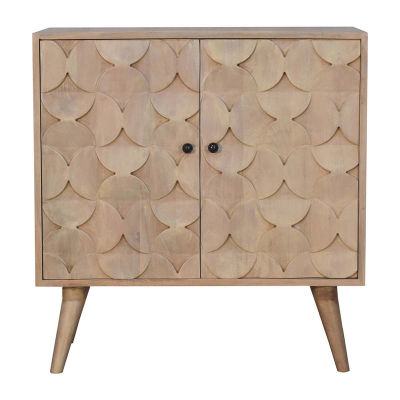Hobart Mango Wood Cupboard
Front view
Attractive cupboard doors with hourglass type design
Solid mango wood with ivory finish