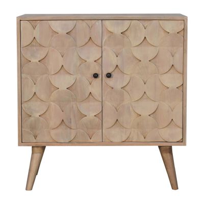 Hobart Mango Wood Cupboard
Front view
Attractive cupboard doors with hourglass type design
Solid mango wood with ivory finish