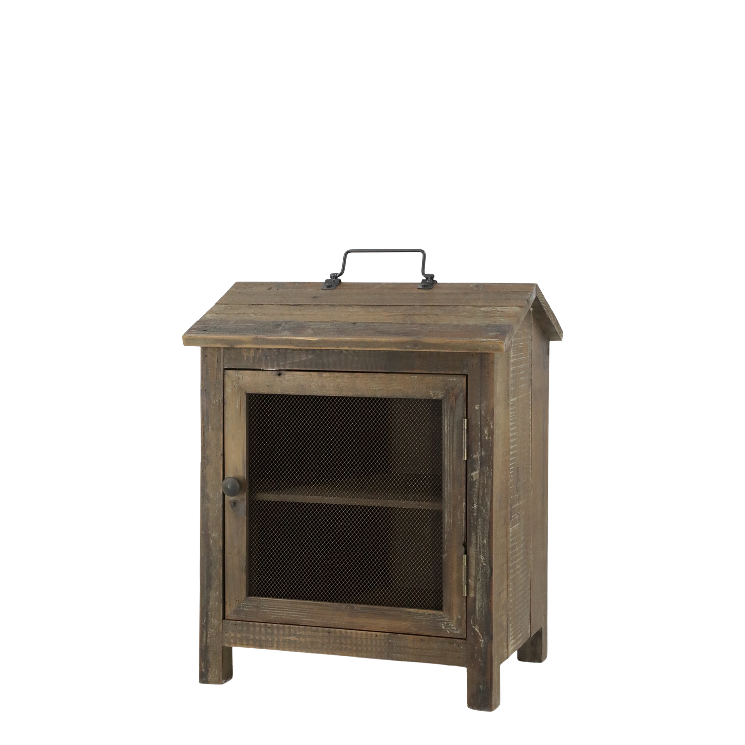 In days gone by, this is where a well-off family would store their meat before it was consumed. These days, we have a fridge or freezer for that, but this lovely replica can be used for many types of food storage, and they are in vogue in the very best of kitchens.
Our meat safe is made from recycled wood, and MDF. 
Dimensions 42 x 52 x 34 cm