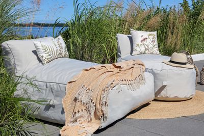Bring a whole new dimension to outdoor leisure. 
When you just want to comfortably laze outdoors, what more could you want but an outdoor bed?
And with this lazyday double bed, who cares if those household chores have to wait for a while longer? 
See it here adorned in a real life setting with personal accessories.
Dimensions: H 65 x L 160 x W 140 cm (seat height is 38cm)  Waterproof, with Beige finish.