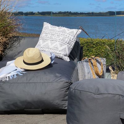 Bring a whole new dimension to outdoor leisure. 
When you just want to comfortably laze outdoors, what more could you want but an outdoor bed?
And with this lazyday double bed, who cares if those household chores have to wait for a while longer? 
See it here adorned in a real life setting with personal accessories.
Dimensions: H 65 x L 160 x W 140 cm (seat height is 38cm)  Waterproof, with Coal finish.