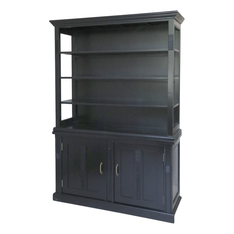 A grand shelving display cabinet of superior quality in gorgeous black with four shelves and two doors. There are glazed panels on both sides, and at 196 cm tall, this full sized display unit will be the prized piece in your room.