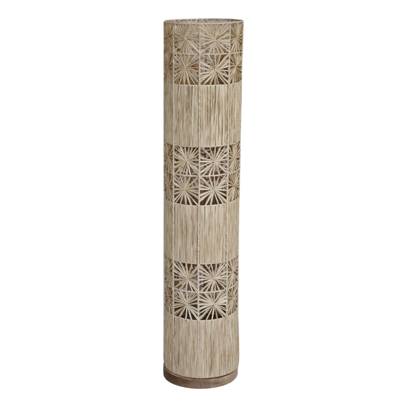 This natural wicker floor lamp is just as impressive as you'd expect it to be!
The light from this floor lamp gives a warm diffused glow that will give you a comfortable relaxing evening.
It's 127 cm high and made of raffia and has an iron frame 