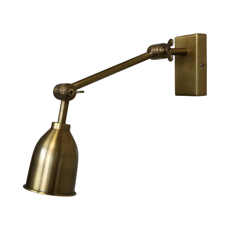 Single spot wall lamp matches Aspen Picture Lamp available separately.
Finished in Antique Brass and Aluminium