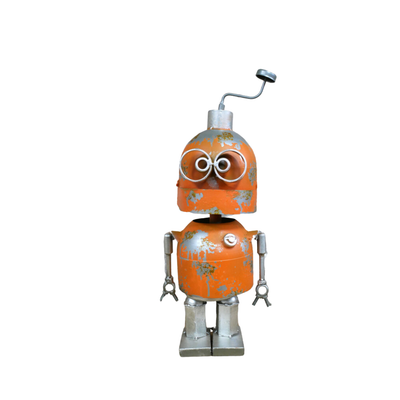 Here's Alby, as lovable as a robot can be!! In a lovely orange tone, and an impressive 44 cm height, he's just got to be given a good place in one of your rooms. He's just one of our Robot Range, made of metal, and a bit wobbly too!
