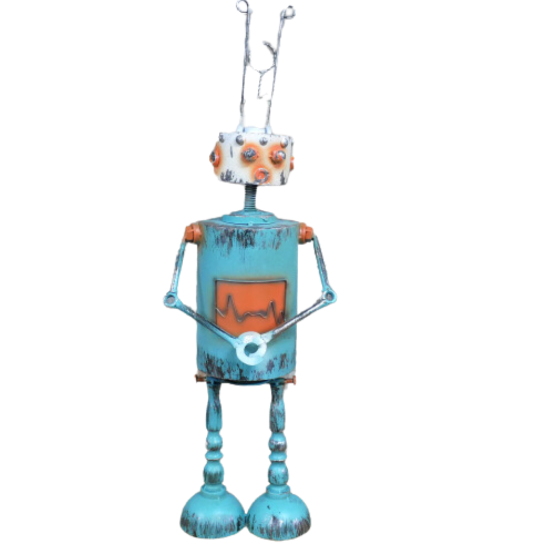 Virgil is a bit of a flirty robot who just sets hearts a-thumping!!
He's one of our Robot Range and would make a great focal point in any room at 80 cm high!!
Made of metal, like all of the range, he's just a bit wobbly! Don't you just love him?

