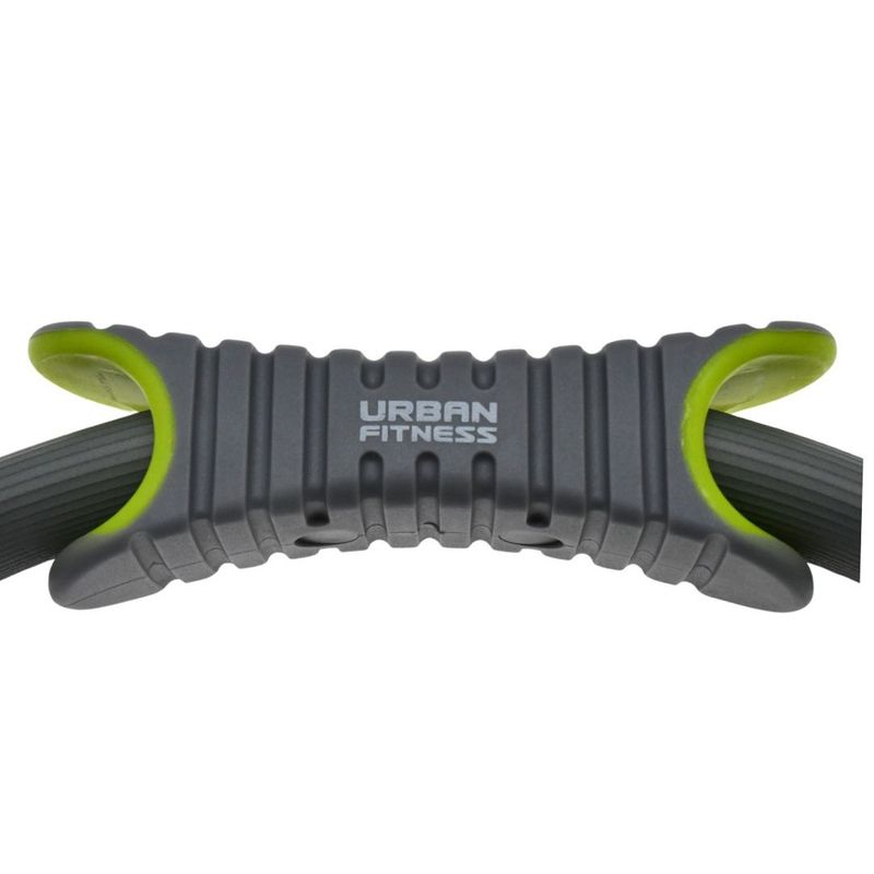 A close up view of the handle on this pilates ring