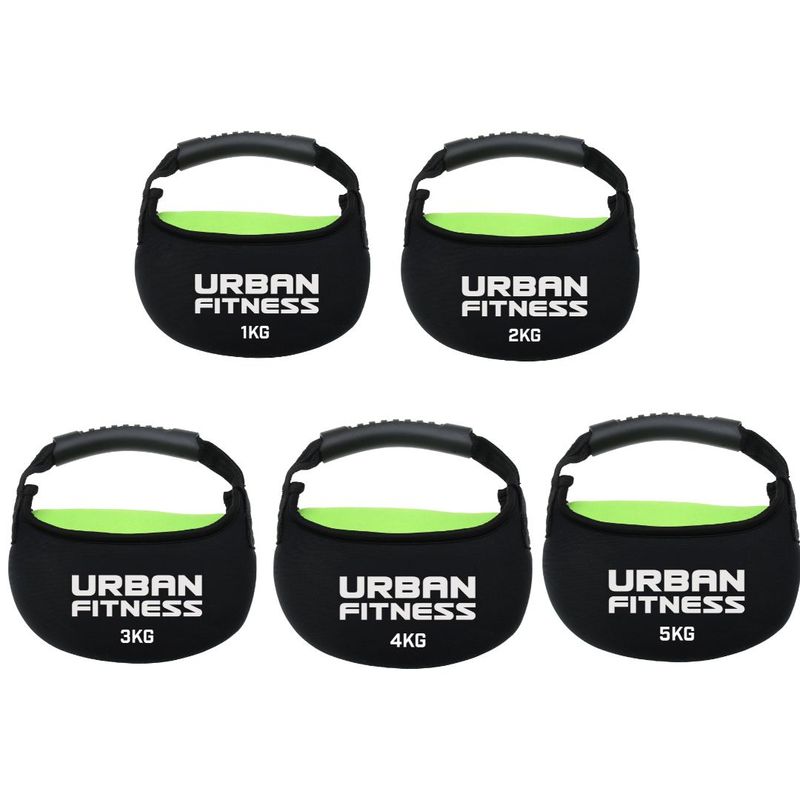 What would your home gym be without a set of kettlebells?
This set (available individually or as a complete set) has weights between 1kg and 5 kg and are fabric giving a soft grip.