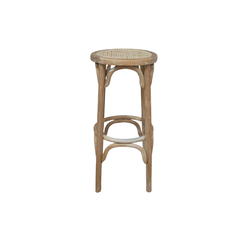 Good quality bar or breakfast stool with a lovely rattan top and solid wooden legs and rest bar.
Height 76 cm