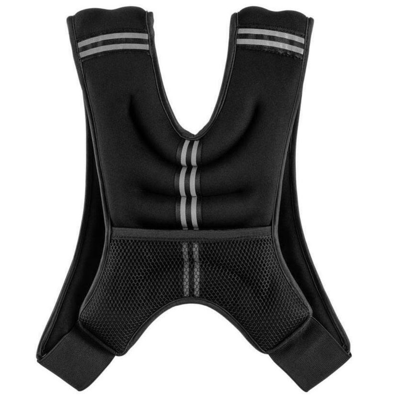 This Urban Fitness X Shape Vest is weighted and available in 3, 5, 8 and 10kg options. The vest gives added resistance to your runs but reduces body strain by distributing weight over your torso. 
Image shows the back view .