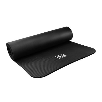 This NBR fitness mat is ideal for yoga, pilates and general work outs. It rolls up for easy transportation as shown in this image. It comes in a plain black colour and the material is easy to wipe clean.